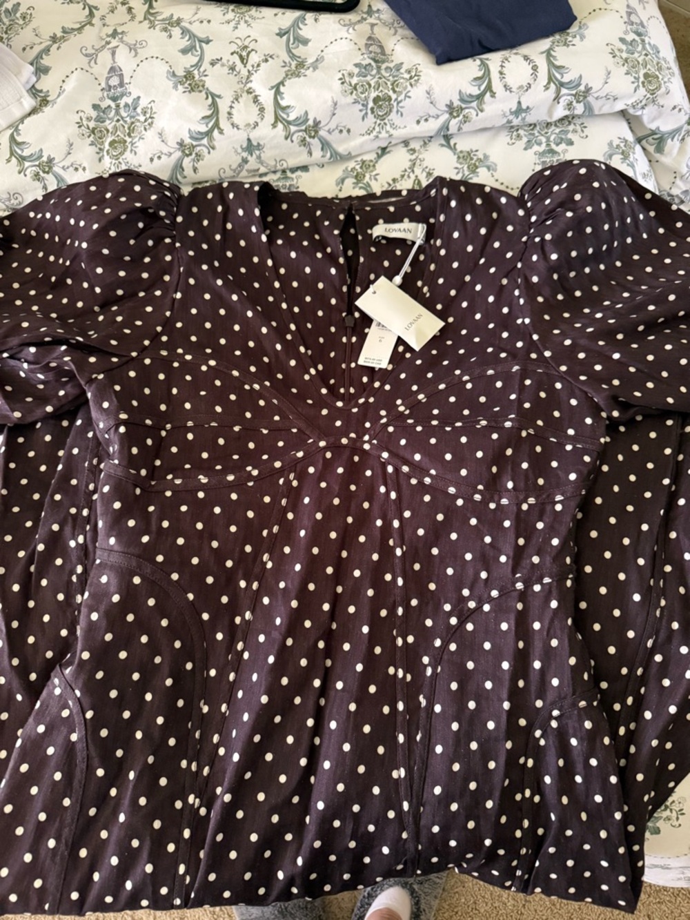 Brown Polka Dot Puff-Sleeve Maxi Dress - Picture 5 of 6